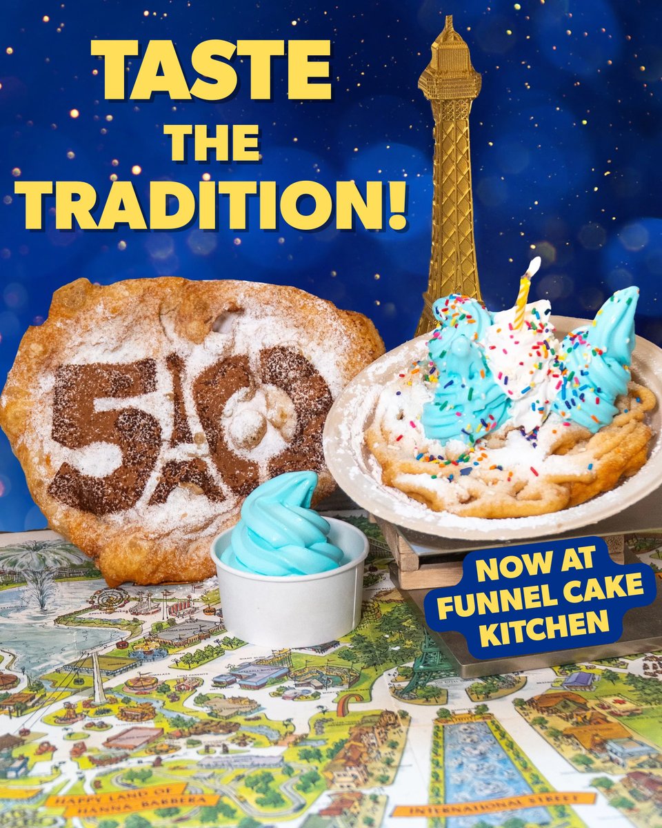 Today’s #SweetSaturday is brought to you by an all-new #KD50 Elephant Ear (fried dough topped in cinnamon sugar) fresh out of Funnel Cake Kitchen! Have you tried our blue ice cream yet? 🫐🍦