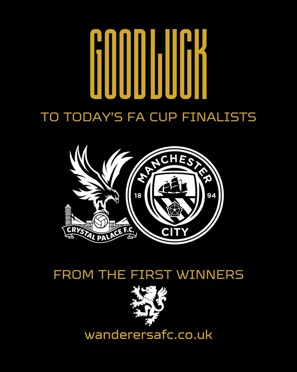 🏆 Good luck to both @cpfc &amp; @mancity in today's @emiratesfacup

If you want to support another FA Cup winner, why not support Wanderers - find out more about our commercial opportunities; wanderersafc.co.uk/clubinfo/spons… 

#facup #wanderers #wfc #theworldsclub #facupfinal #palace #city