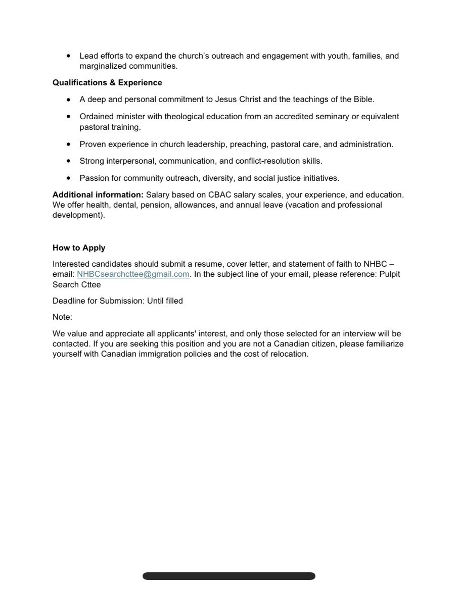 New Horizons Baptist Church, Halifax (@newhorizonshfx) on Twitter photo New Horizons Baptist Church, Halifax is seeking a devoted and passionate Senior Pastor to join our congregation. The Senior Pastor is responsible for the spiritual leadership, vision, and overall pastoral care of our church. New Horizons Baptist Church, Halifax is seeking a devoted and passionate Senior Pastor to join our congregation. The Senior Pastor is responsible for the spiritual leadership, vision, and overall pastoral care of our church.