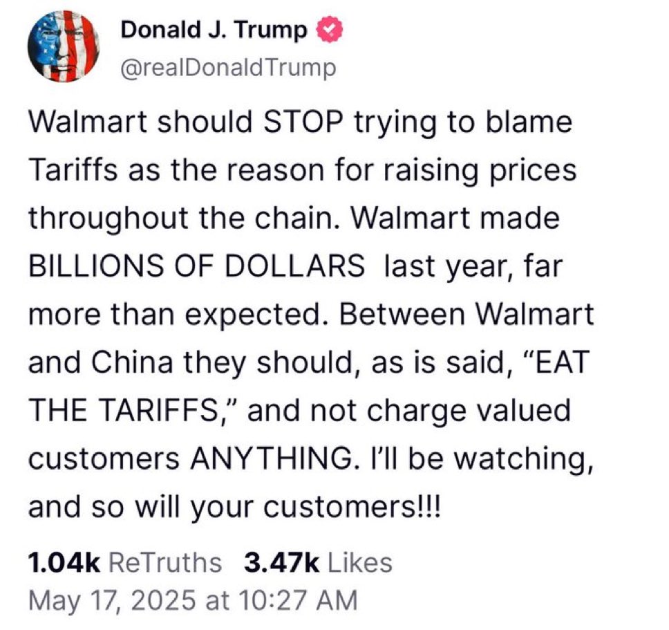 AGHamilton29's tweet image. Demanding that companies “eat” it after you implement a policy that clearly raises costs because they made a profit before is absolute nonsense. It’s not different than when the left tried to blame greedy corporations for  inflation. 

The price increases are on Trump. He can…