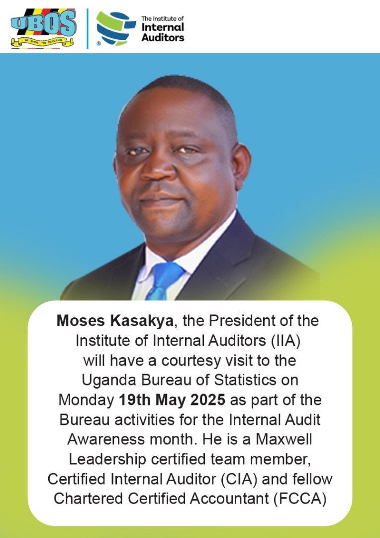 UBOS Uganda Bureau of Statistics (@statisticsug) on Twitter photo 🚨 Update
.<a href="/StatisticsUg/">UBOS Uganda Bureau of Statistics</a> is honoured to host Mr. Moses Kasakya, President of the Institute of Internal Auditors (IIA), for a courtesy visit on Monday, 19th May 2025, as part of Internal Audit Awareness Month activities.
We look forward to a meaningful and insightful engagement. 🚨 Update
.<a href="/StatisticsUg/">UBOS Uganda Bureau of Statistics</a> is honoured to host Mr. Moses Kasakya, President of the Institute of Internal Auditors (IIA), for a courtesy visit on Monday, 19th May 2025, as part of Internal Audit Awareness Month activities.
We look forward to a meaningful and insightful engagement.