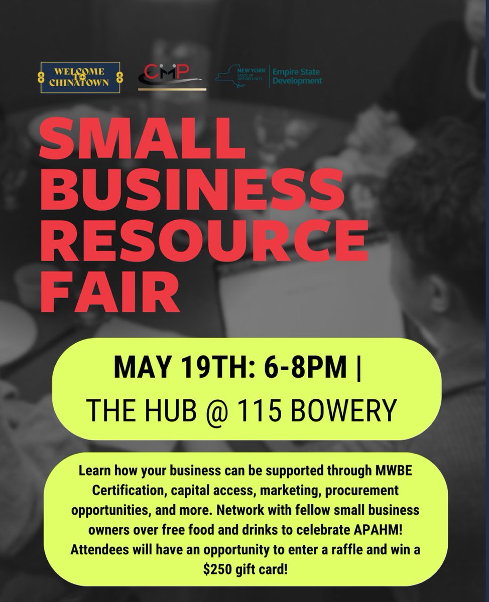 jennylamlow's tweet photo. Join ESD to celebrate #AAPIM with @WtChinatown & @CMPNewYork. Learn about
πΈ ESD MWBE Division
πΈ ESD Entrepreneur Development
πΈ ESD Tourism Division
πΈ NYS Motion Picture and Television Development
πΈ NYS Secure Choice Savings Program
Β
5/19/25
6pm to 8pm
115 Bowery, NYC https://t.co/NmfwGrsVyb
