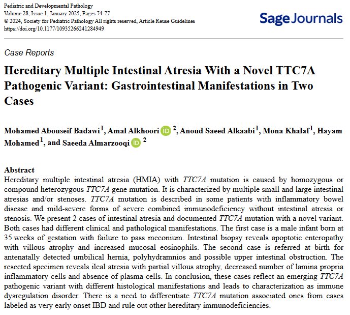 PediDevPath's tweet image. 🚨 New Podcast Episode!
We speak with Dr. Saeeda Almarzooqi of United Arab Emirates University about her article in @PediDevPath: Hereditary Multiple Intestinal Atresia With a Novel TTC7A Pathogenic Variant
#PediPath
Listen now on your favorite app!
pedidevpath.podbean.com/e/hereditary-m…