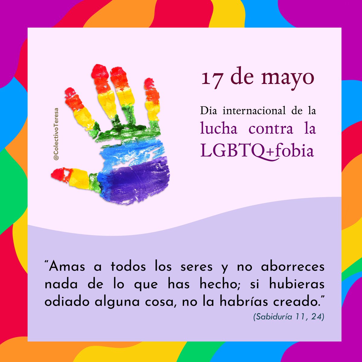 ColectivoTeresa's tweet photo. 🏳️‍🌈 Día internacional de la lucha contra la LGBTQ+fobia 🏳️‍⚧️
.
.
💜  #ColectivoTeresa #HazloALoTeresa
#InTERESArte #interesante https://t.co/YFOiKZyTlZ
