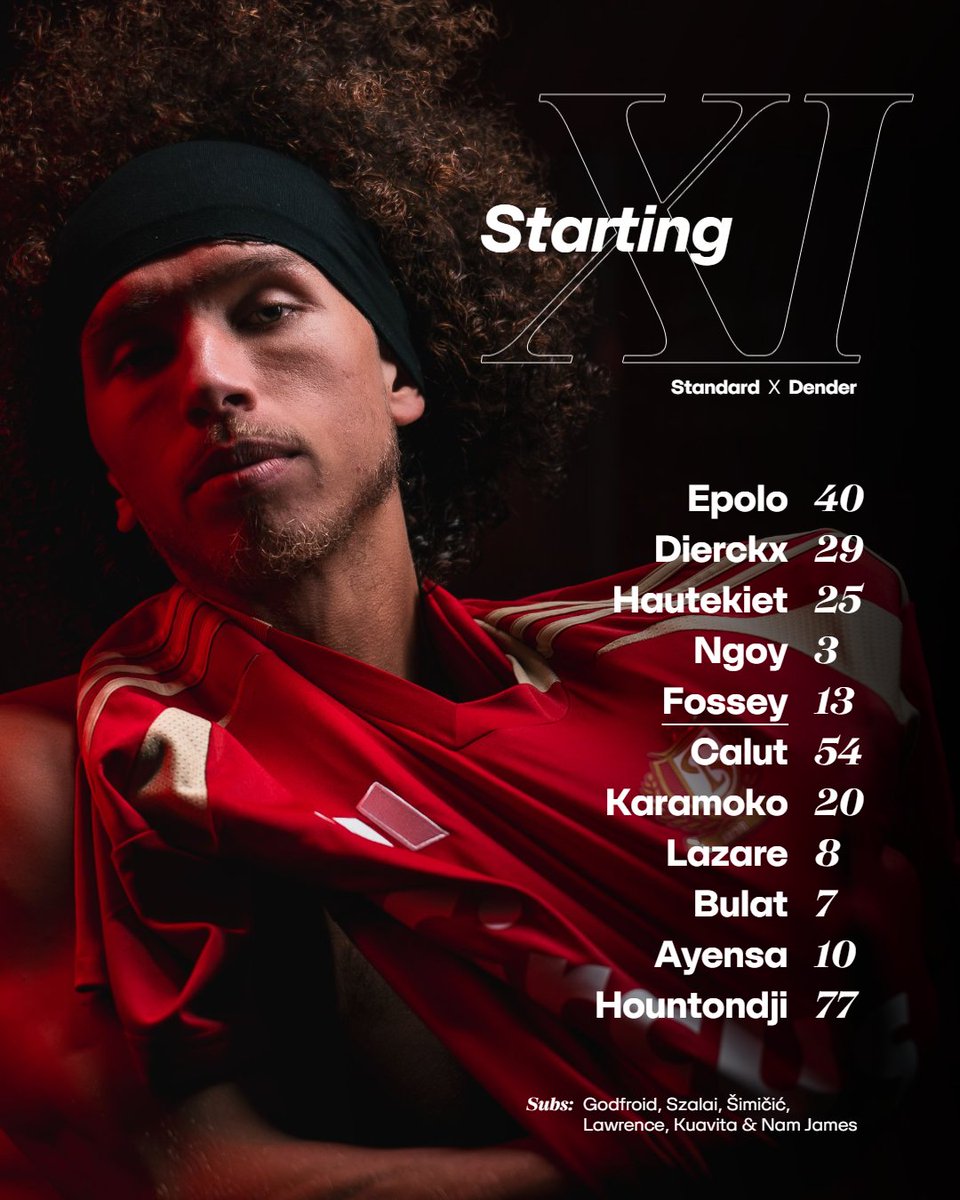 Standard_RSCL's tweet photo. 📋 Starting 𝗫𝗜 | Epolo, Dierckx, Hautekiet, Ngoy, Fossey, Calut, Karamoko, Lazare, Bulat, Ayensa &amp; Hountondji

#STADEN #COYR 🔴⚪ https://t.co/JbBYQtxjmN
