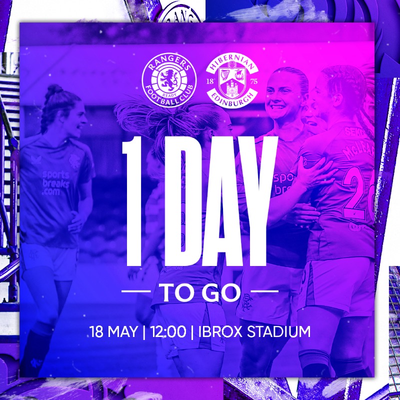 RangersFC's tweet photo. ⏰ 1 Day to Go.

💙 Over 5,000 tickets sold for Sunday's match.

🏠 Come along to Ibrox on Sunday to support @RangersWFC as the @SWPL title race goes down to the final day ⤵️