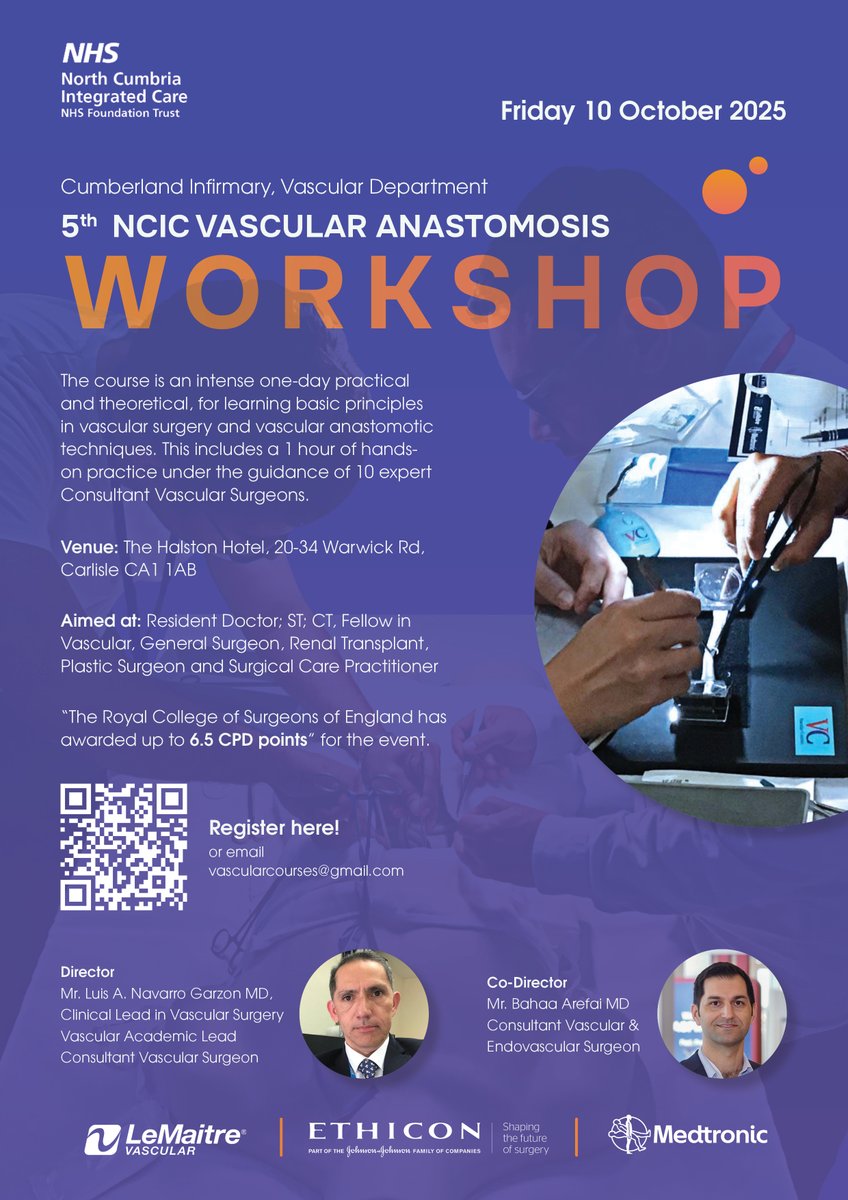 Luis A. Navarro Garzon (Vascular Clinical Lead) (@luisnav23662880) on Twitter photo Registration is now open for our next course 5th NCIC Vascular Anastomosis Workshop. Get your spot! It will be an intense day of learning and practice that you'll remember. We look forward to seeing you. <a href="/SudavasSd/">Sudanese Association of vascular surgeons</a>;<a href="/VascularWebinar/">VSGBI Education And Training Committee</a> <a href="/RCSnews/">The Royal College of Surgeons of England</a> <a href="/NCICNHS/">North Cumbria Integrated Care NHS Foundation Trust</a> <a href="/Cambridgevascu1/">Cambridge Vascular Unit</a> Registration is now open for our next course 5th NCIC Vascular Anastomosis Workshop. Get your spot! It will be an intense day of learning and practice that you'll remember. We look forward to seeing you. <a href="/SudavasSd/">Sudanese Association of vascular surgeons</a>;<a href="/VascularWebinar/">VSGBI Education And Training Committee</a> <a href="/RCSnews/">The Royal College of Surgeons of England</a> <a href="/NCICNHS/">North Cumbria Integrated Care NHS Foundation Trust</a> <a href="/Cambridgevascu1/">Cambridge Vascular Unit</a>