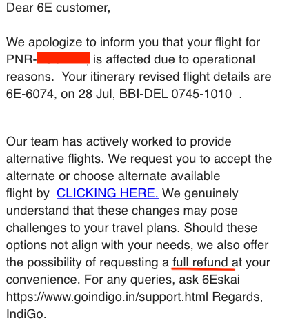 authoruday's tweet photo. @IndiGo6E you cancelled my BBI flight 6E 2737 and offered me a full refund if the alternate options aren't OK. And when I asked for a refund, you deducted a 12K cancellation fee? Please look into it
@Ministry_CA https://t.co/1poANQI21X