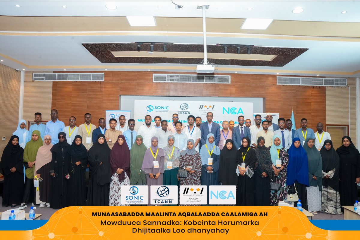 SomaliaNCA's tweet photo. NCA Hosts Universal Acceptance Day to Promote Digital Inclusion

Mogadishu, Somalia – 17 May 2025 – The National Communications Authority (NCA) hosted a full-day training and adoption event in Mogadishu to mark Universal Acceptance (UA) Day 2025 under the theme “Empowering Digital Inclusion.”

The event brought together government officials, development partners, academia, telecom operators, internet service providers, technology companies, and civil society to explore how Universal Acceptance can help ensure equal access to the internet.

In his opening remarks, Mr Ahmed Ali Salad, The Deputy Director of the NCA, emphasized the importance of Universal Acceptance in advancing Somalia’s digital transformation and supporting equitable access to online services. He noted: “Universal Acceptance helps ensure systems recognize all valid domain names and email addresses, supporting a more inclusive and reliable digital environment in Somalia.”

The event, organized by the Somali Network Information Centre (SONIC), a technical entity under the NCA and supported by the Internet Corporation for Assigned Names and Numbers (ICANN), aimed to raise awareness and build technical readiness across Somalia’s ICT ecosystem. Universal Acceptance is a key principle that ensures domain names and email addresses, regardless of script, language, or character length, are recognized across all internet-enabled systems.

The one-day event featured technical presentations and hands-on sessions covering Internationalized Domain Names (IDNs), Email Address Internationalization (EAI), and practical coding approaches to help participants create UA-ready websites and applications.

#UniversalAcceptanceDay #DigitalInclusion #SomaliaICT #EmpoweringDigitalInclusion #NCASomalia #SONICSomalia #ICANN #InternetForAll #TechForInclusion #UAReadiness #IDN #EAI #DigitalTransformation #InclusiveInternet