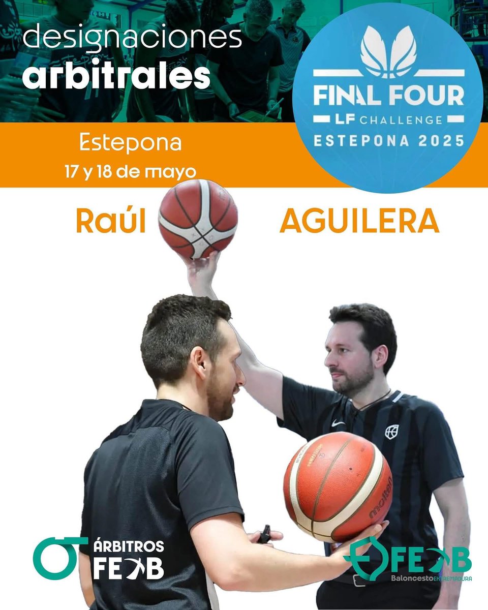 FExB's tweet photo. 🚨 Nuestro compañero, Raúl Aguilera ha sido designado para arbitrar la FINAL FOUR de LIGA FEMENINA CHALLENGE. 

La Final Four se celebrará en Estepona (Málaga) el 17 y 18 mayo.

¡ENHORABUENA! https://t.co/0iii4Yqib6