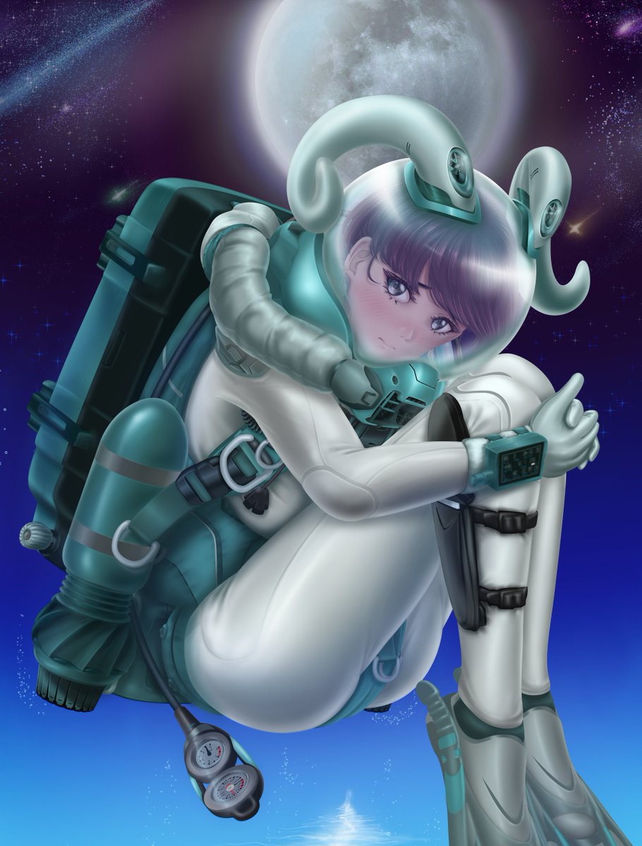 【完成(86)：ヤギっぽい角】
宇宙なのか水中なのか。少女はどこに行きたがっている？！
pixivアンケート：彼女はどこに行きたがっていますか？
pixiv.net/artworks/13052…