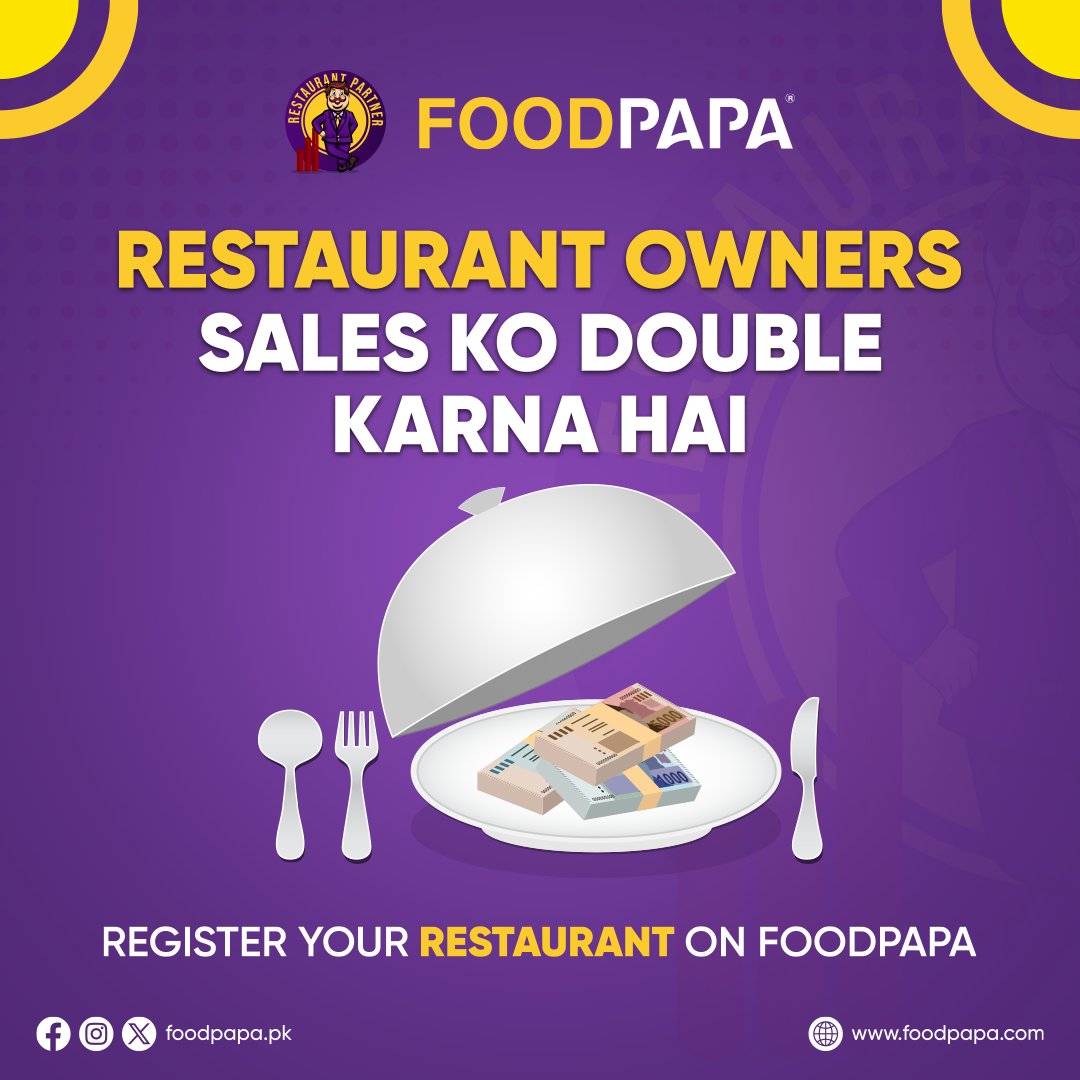 foodpapa_pk's tweet image. Want to double your restaurant sales?
Get registered on FoodPapa now and watch the magic happen!
#FoodPapa #ShiekhaniGroup #Restaurants #FoodDelivery #HomeChef