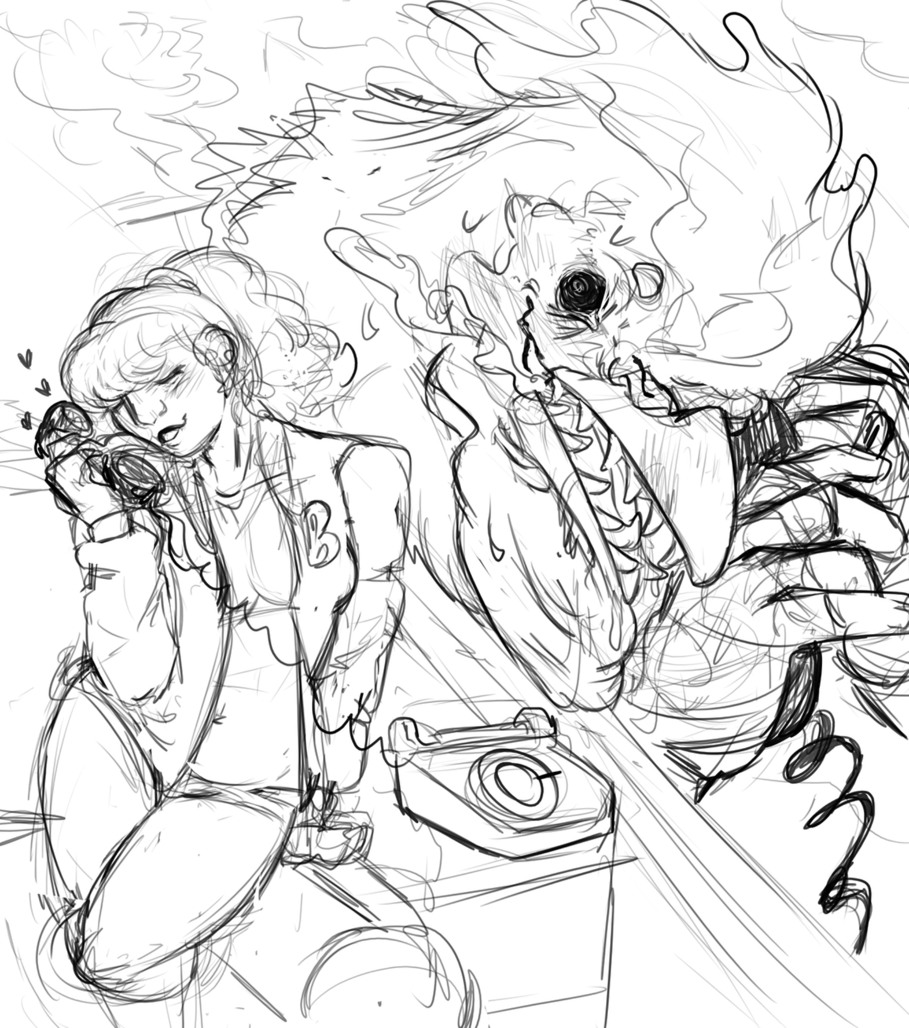 a digitally drawn image of girlfriend and jacket from hotline miami
