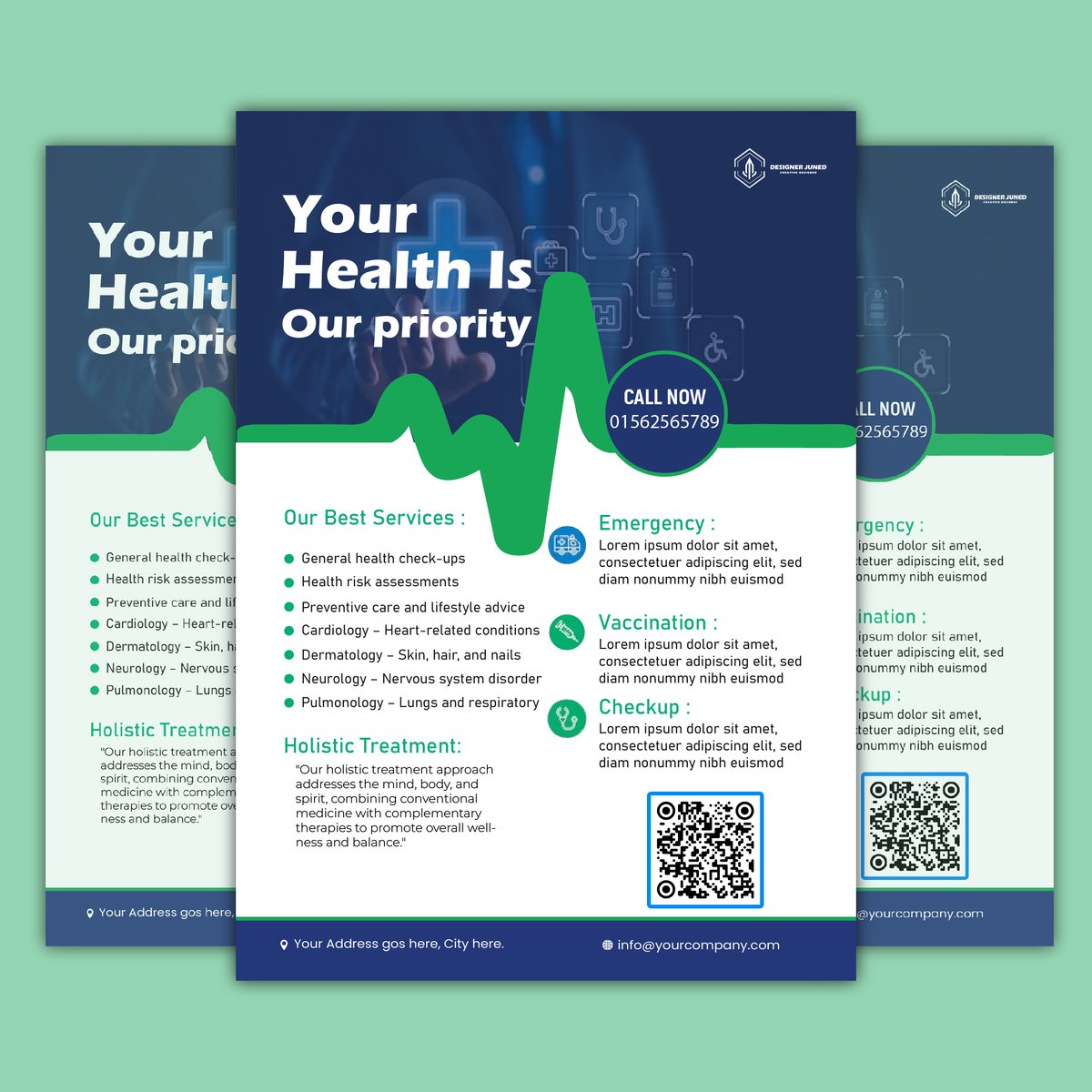 graphixash's tweet image. Sleek green-and-white layout with bold headline, clear icons, &amp;amp; standout “Call Now” button—perfect for professional healthcare promos.

#FlyerDesign #HealthcareDesign #CleanLayout #GraphicDesign