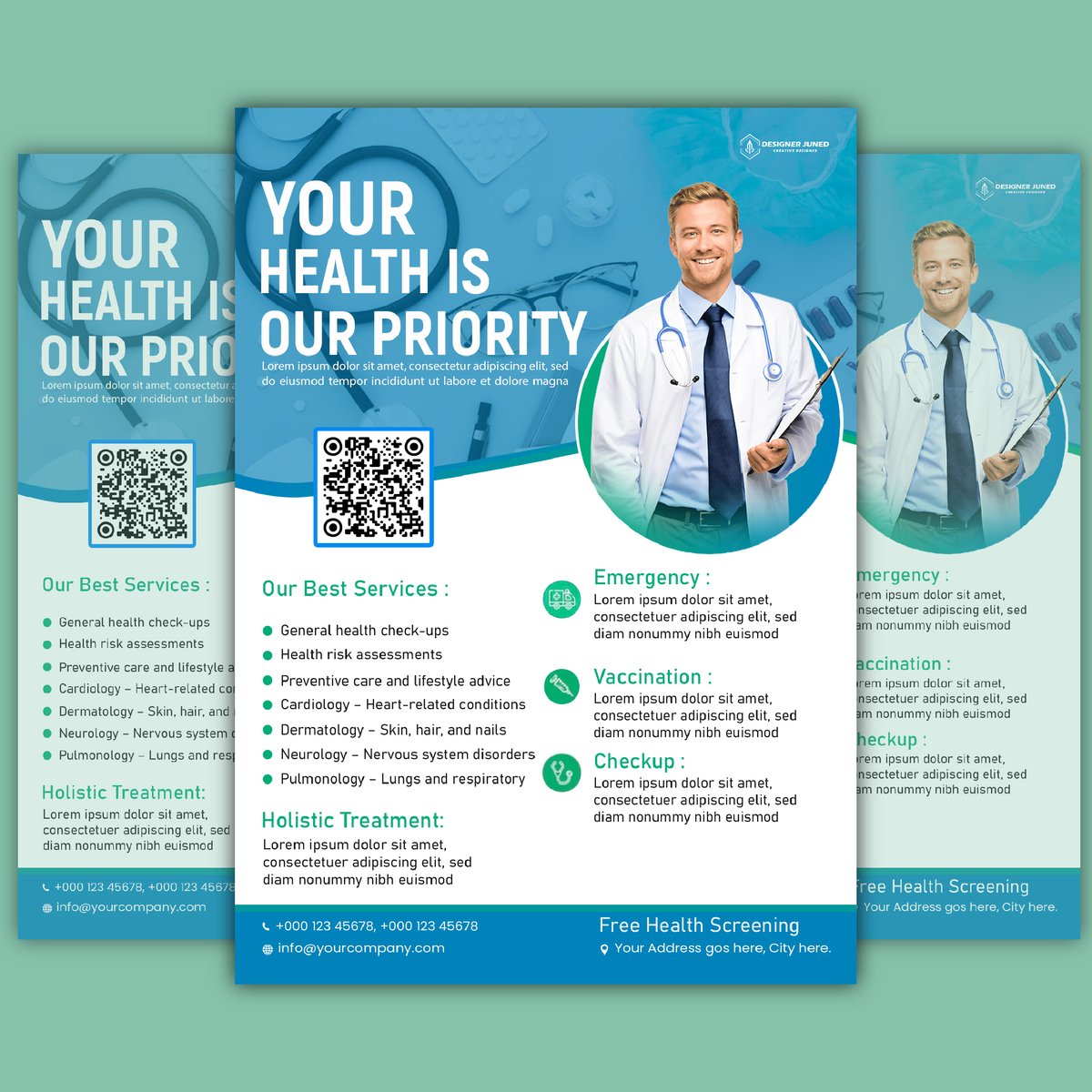 graphixash's tweet image. Sleek green-and-white layout with bold headline, clear icons, &amp;amp; standout “Call Now” button—perfect for professional healthcare promos.

#FlyerDesign #HealthcareDesign #CleanLayout #GraphicDesign