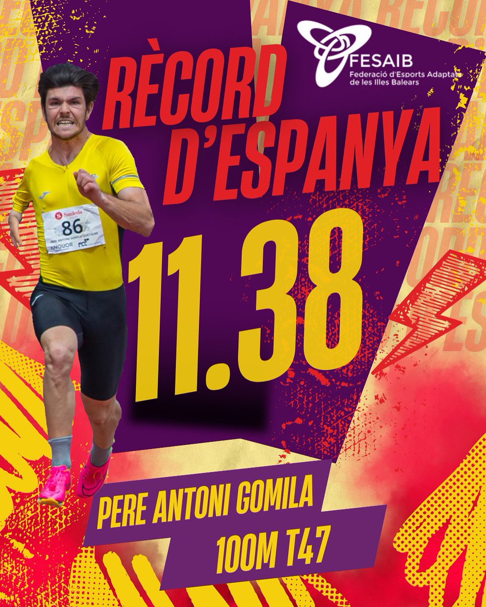 L’atleta inquer Pere Antoni Gomila (<a href="/pereantoni_98/">Pere Antoni Gomila</a> ), del club @illesbalearsxt ha batut el rècord d’Espanya de 100m T47 aquest matí al prestigiós Meeting Internacional d’Hospitalet!

Estableix una marca d’11.38, millorant el seu anterior rècord (11.45) el juny passat

Enhorabona!