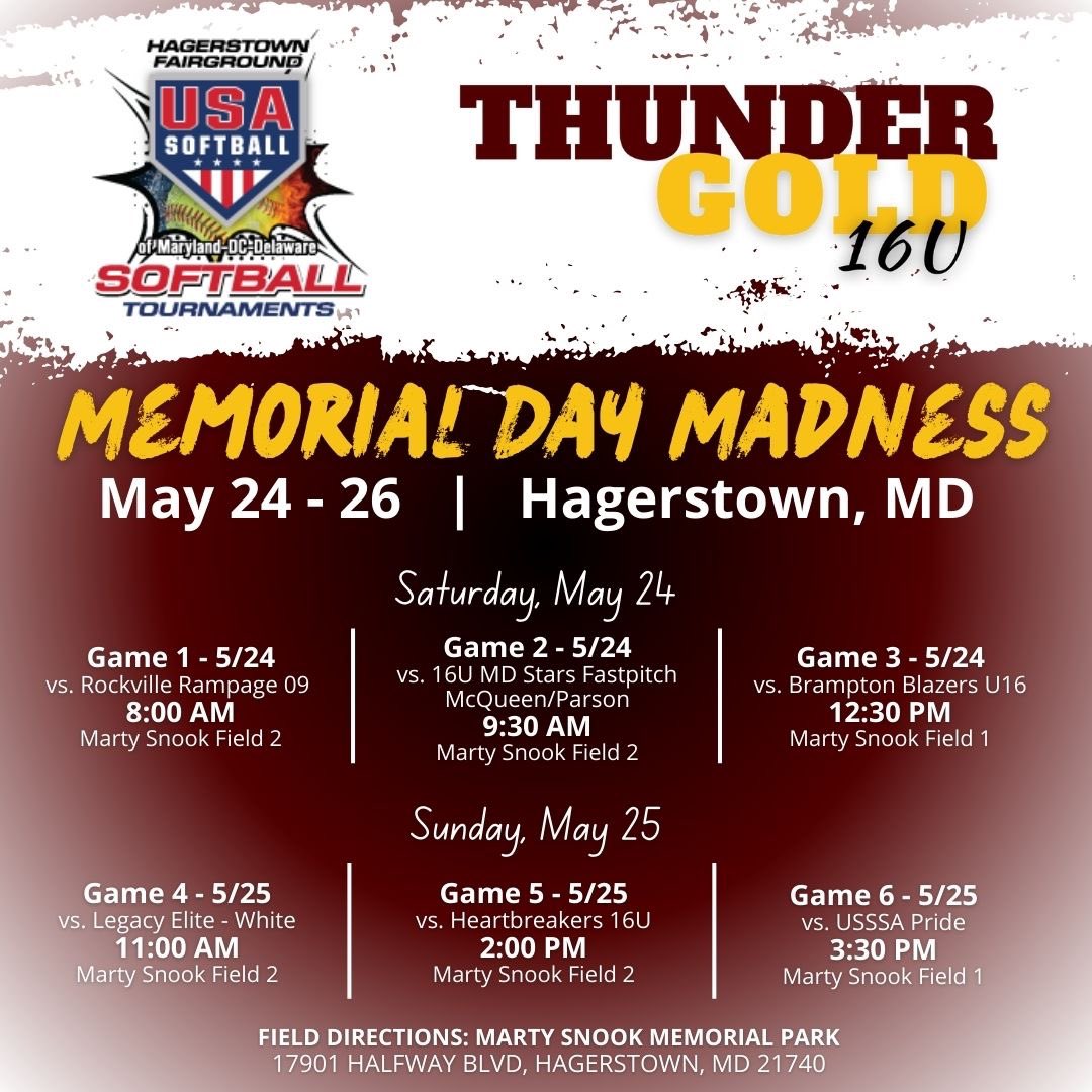 It’s almost that time again!! Summer ball is coming up quick! Here is the schedule for next weekend…
@Tri16u
