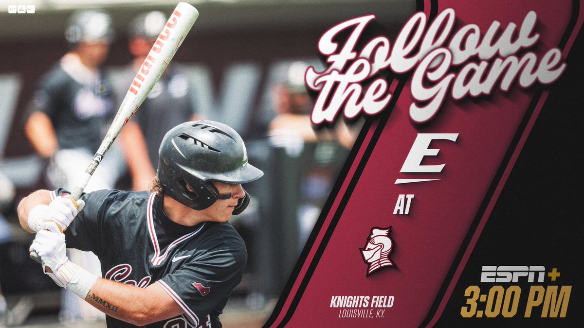 EKU Baseball (@ekubaseball) on Twitter photo FOLLOW THE COLONELS!!
🆚<a href="/BUKnightsBSB/">Bellarmine Baseball</a>
📍Louisville, KY
⏰ 3 pm ET
📺ESPN+
📱💻... bit.ly/44CX2tf
📊live stats ... bit.ly/459ee9S
⬆️this & more on official <a href="/EKUSports/">EKU Sports</a> App - bit.ly/2Hth3qQ FOLLOW THE COLONELS!!
🆚<a href="/BUKnightsBSB/">Bellarmine Baseball</a>
📍Louisville, KY
⏰ 3 pm ET
📺ESPN+
📱💻... bit.ly/44CX2tf
📊live stats ... bit.ly/459ee9S
⬆️this & more on official <a href="/EKUSports/">EKU Sports</a> App - bit.ly/2Hth3qQ