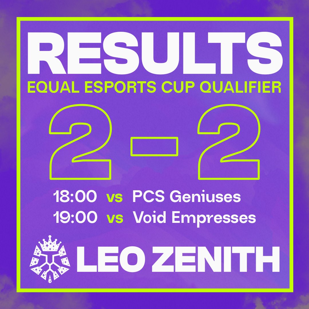 Halftime check-in from the Equal Esports Cup Qualifier 👇

We’re currently 2-2 after four intense games - wins against Nameless and Rising Stella 💪

Two more to go:
🕕 18:00 vs PCS Geniuses
🕖 19:00 vs Void Empresses

Lets finish strong! 💜
#EEC #EqualEsportsCup #UnleashTheLions
