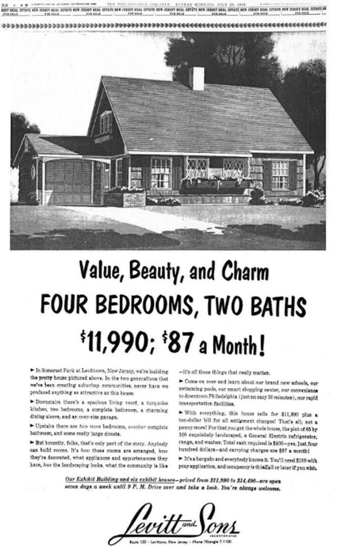 House ad from 1958

Imagine owning a 4 bedroom home for $87/month