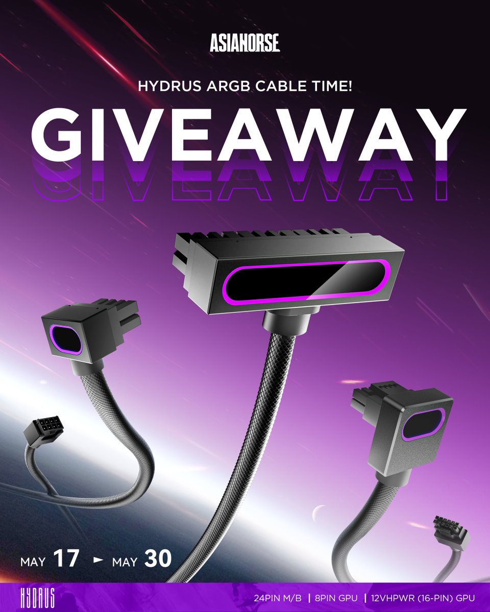 Asiahorse_PC's tweet photo. 🚨 GIVEAWAY TIME 🚨  HYDRUS ARGB Cable Time!

Rules to Enter:
1⃣ Like &amp; Retweet this post
2⃣ Follow @Asiahorse_PC
3⃣ Drop a comment below 💬
4⃣🌍 Open Worldwide!

💡 Want more chances to win? Check the links below!
 Winner announced on May 30 — Good luck!
https://t.co/LzJwZbLiO8 https://t.co/uFjyW7t2zb