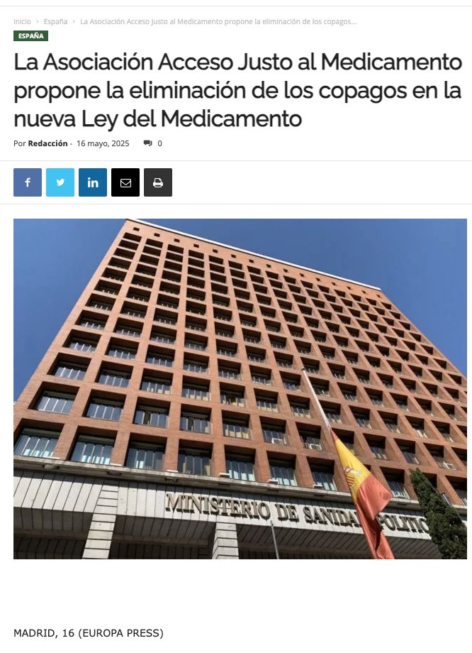 La Asociación Acceso Justo al Medicamento propone la eliminación de los copagos en la nueva Ley del Medicamento /espana/la-asociacion-acceso-justo-al-medicamento-propone-la-eliminacion-de-los-copagos-en-la-nueva-ley-del-medicamento/ a través de <a href="/NoticiasDeEs/">Noticias De</a> / <a href="/AjmRevista/">revistaAJM</a>