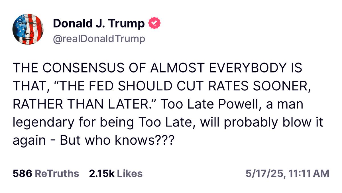 Paul A. Szypula 🇺🇸 (@bubblebathgirl) on Twitter photo President Trump doesn’t have faith in Federal Reserve Chair Jerome Powell to cut interest rates before it’s too late.
<a href="/realDonaldTrump/">Donald J. Trump</a>, please abolish the Federal Reserve.
I think I speak for our country when I say I’m sick of the Fed delaying what’s best for America. President Trump doesn’t have faith in Federal Reserve Chair Jerome Powell to cut interest rates before it’s too late.
<a href="/realDonaldTrump/">Donald J. Trump</a>, please abolish the Federal Reserve.
I think I speak for our country when I say I’m sick of the Fed delaying what’s best for America.