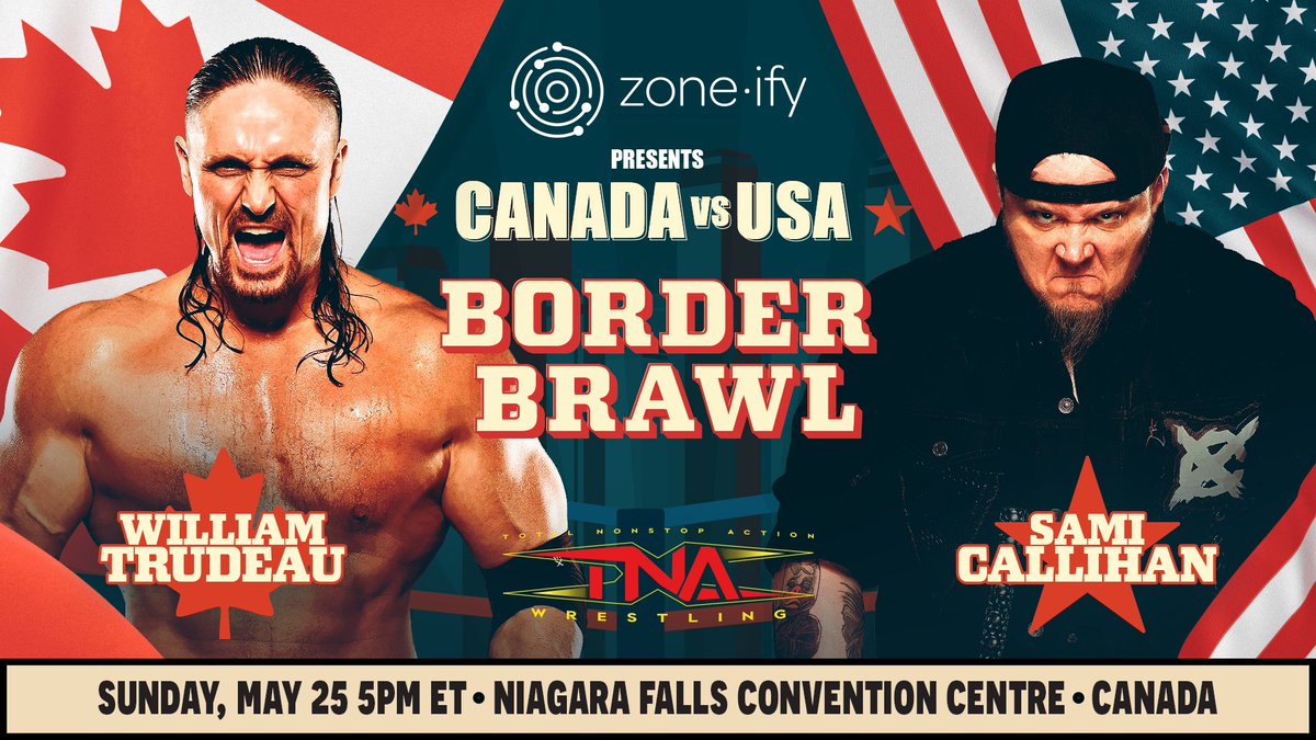 The full line up for Border Brawl at the Niagara Falls Convention Centre on May 25! 

MORE: tnawrestling.com/2025/05/17/pre…