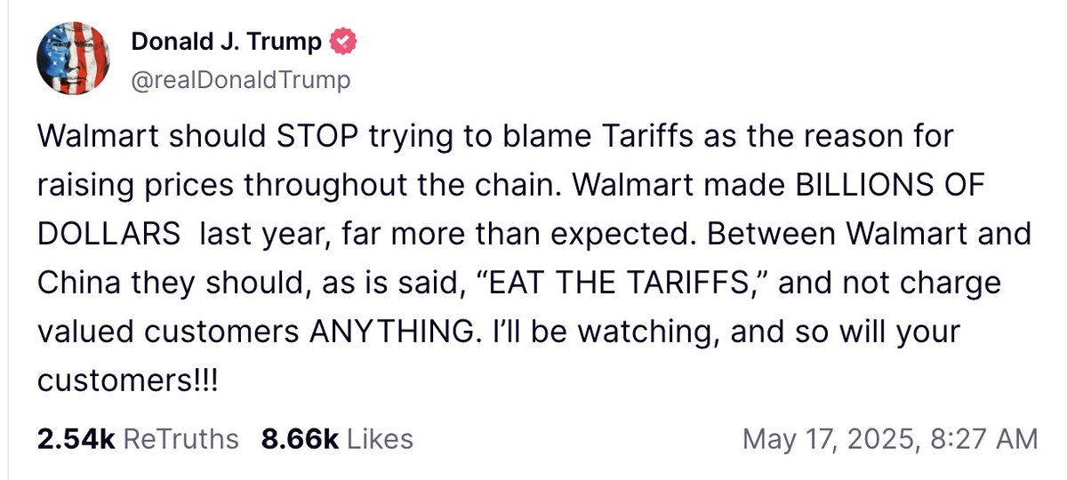 joecarlsonshow's tweet photo. Oh no, Trump is just realizing now that US corporations will pass along the cost of the tariffs to their customers. https://t.co/svCs3X6pTf