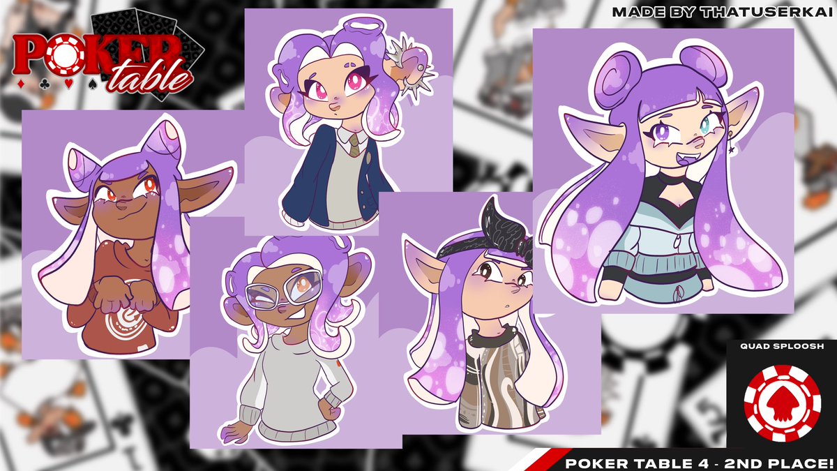 Rendered drawing reward for the team that placed second in Poker Table 4, "Quad sploosh"!

Art made wonderfully by Key, (<a href="/ThatUserKai/">Key🔑</a>)

Congrats on placing second place in Poker Table 4!