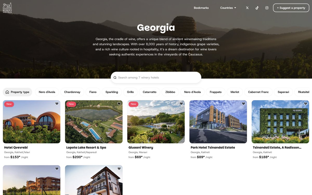 wineryhotels's tweet photo. Just added 3 stunning Georgian wine stays:
🍷 Giuaani Winery 🏞️ Lopota Lake Resort &amp; Spa 🏺 Hotel Qvevrebi
Experience 8,000 years of winemaking tradition in one trip - https://t.co/Eh93lkqeU7

#GeorgianWine #WineTravel https://t.co/WTY0M3hgiR