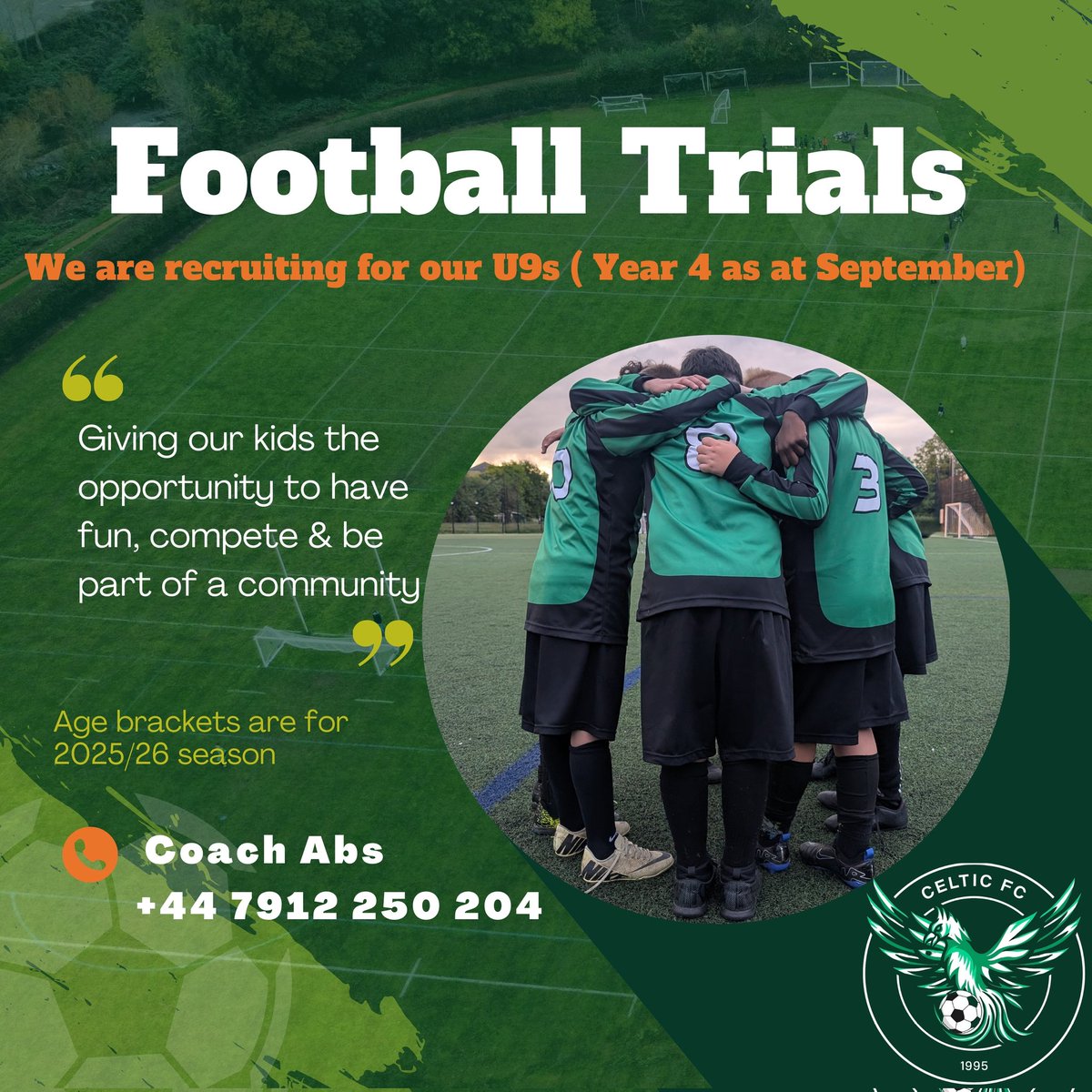 Celticfc95's tweet photo. We Are Recruiting!
Ready to step up and shine with the U9s this September? 🌿⚽

This is your chance to wear the green and black with pride, train hard, make new friends, and become part of our family! 

We’re looking for passion, potential, and a love for the beautiful game. https://t.co/wPeOStm00y