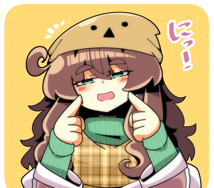 ニコニコする栗田まろん絵。