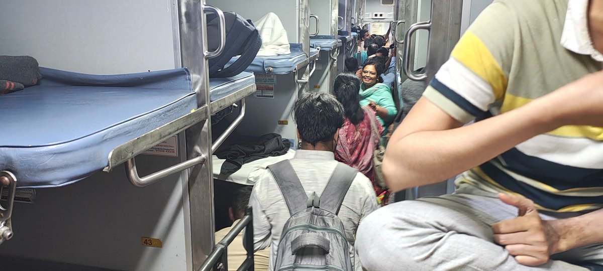 rajeevsri1983's tweet photo. @RailMinIndia 
In 15010 B1 coach there is so many unauthorised persons in AC coach .
I have complained 2 times on Rail Madad before 2 hrs but still waiting for madad.
No TTE visit yet.
Very disappointing experience. https://t.co/EkM3Aw8LNi
