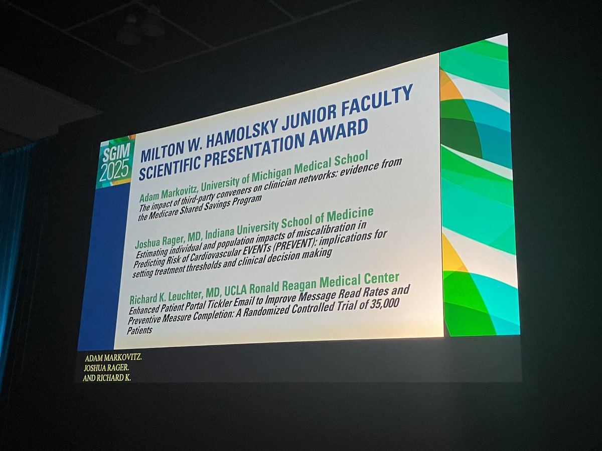 Jeff Kullgren (@jeffkullgren) on Twitter photo Many congratulations to <a href="/AdamMarkovitz/">Adam Markovitz, MD, PhD</a> for receiving the <a href="/SocietyGIM/">SGIM</a> 2025 Hamolsky Award for having one of the 3 best research presentations by a junior faculty member at our annual meeting! So proud of you and so well deserved, Adam! <a href="/UMIntMed/">U-M Department of Internal Medicine</a> <a href="/UM_IHPI/">U-M IHPI</a> Many congratulations to <a href="/AdamMarkovitz/">Adam Markovitz, MD, PhD</a> for receiving the <a href="/SocietyGIM/">SGIM</a> 2025 Hamolsky Award for having one of the 3 best research presentations by a junior faculty member at our annual meeting! So proud of you and so well deserved, Adam! <a href="/UMIntMed/">U-M Department of Internal Medicine</a> <a href="/UM_IHPI/">U-M IHPI</a>