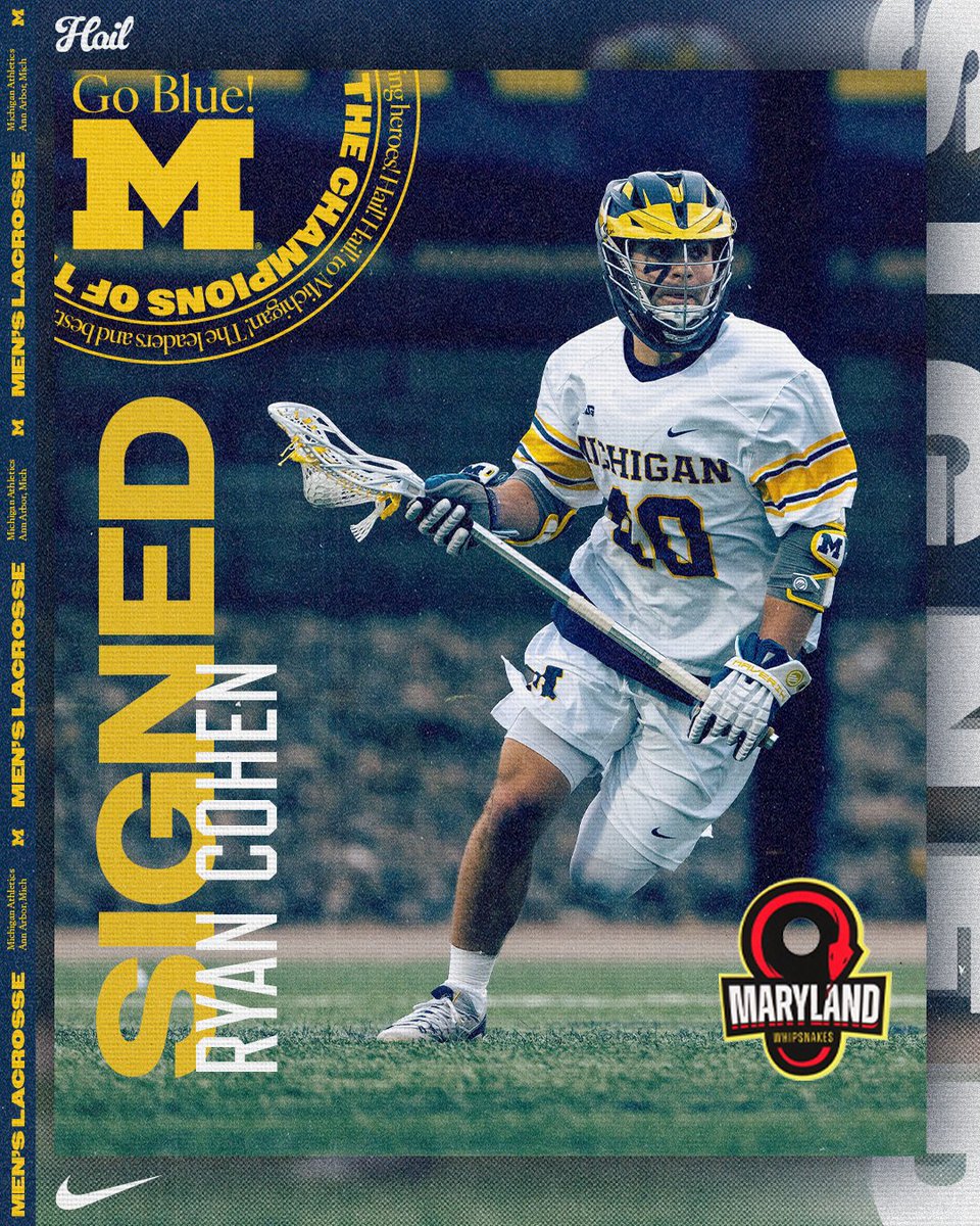 Michigan Men's Lacrosse (@umichlacrosse) on Twitter photo Ryan Cohen has officially signed to the <a href="/PLLWhipsnakes/">Maryland Whipsnakes</a> ✍️
The U-M career assist leader ended his tenure at Michigan second in program history with 227 points.
#GoBlue x #ProBlue Ryan Cohen has officially signed to the <a href="/PLLWhipsnakes/">Maryland Whipsnakes</a> ✍️
The U-M career assist leader ended his tenure at Michigan second in program history with 227 points.
#GoBlue x #ProBlue