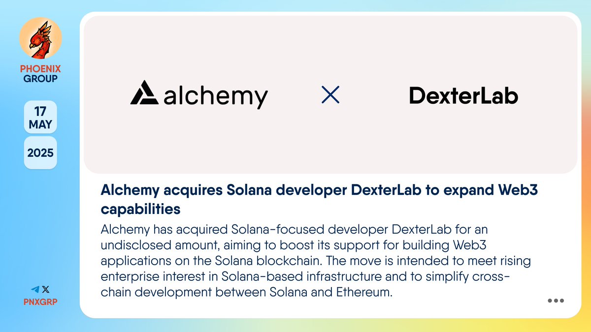 🔥 @Alchemy acquires Solana developer @DexterLabData to expand Web3  capabilities #Alchemy has acquired Solana-focused developer #DexterLab for  an undisclosed amount, aiming to boost its support for building #Web3  applications on the Solana
