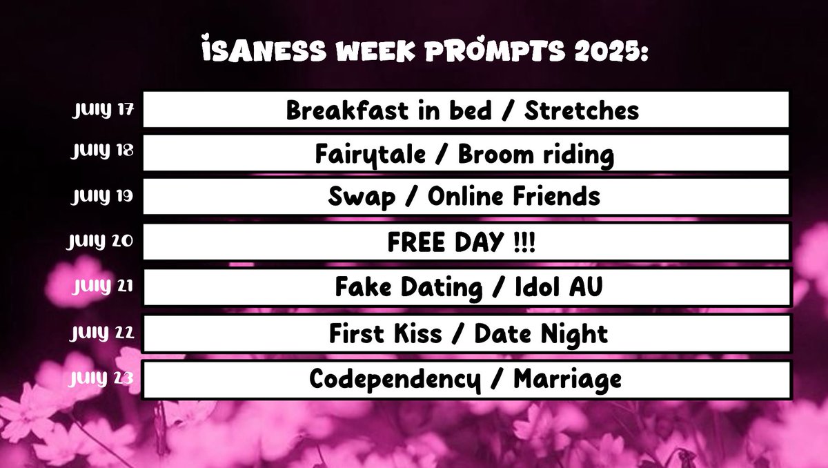 IsaNessWeek's tweet photo. Prompts for #Isaness / #nessisa / #nessagi week are finally here !! 

Super excited for this, have fun my loves🩷💙

(extra tags; #isns, #nsis, #蓝锁, #isnsweek2025) https://t.co/4JvboUcGb3