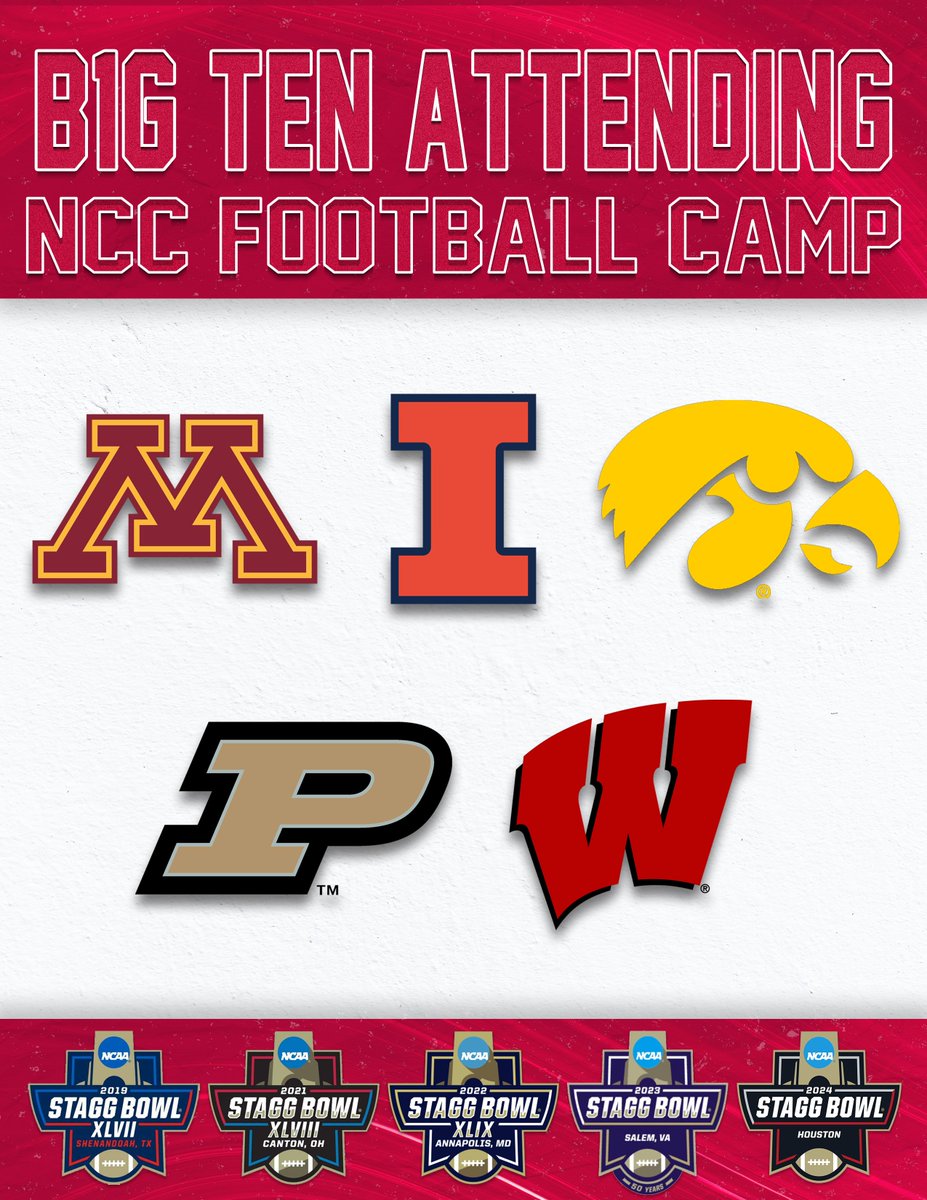 Shane Dierking (@coachdierking) on Twitter photo NCC Camps will have a strong B1G TEN presence in June!! Still spots available, but getting close to the cap. Sign up below! <a href="/GopherFootball/">Minnesota Football</a> <a href="/IlliniFootball/">Illinois Football</a> <a href="/HawkeyeFootball/">Hawkeye Football</a> <a href="/BoilerFootball/">Purdue Football</a> <a href="/BadgerFootball/">Wisconsin Football</a> <a href="/football_ncc/">NCC Football</a>
Registration Link: northcentralcollege.edu/football-clini… NCC Camps will have a strong B1G TEN presence in June!! Still spots available, but getting close to the cap. Sign up below! <a href="/GopherFootball/">Minnesota Football</a> <a href="/IlliniFootball/">Illinois Football</a> <a href="/HawkeyeFootball/">Hawkeye Football</a> <a href="/BoilerFootball/">Purdue Football</a> <a href="/BadgerFootball/">Wisconsin Football</a> <a href="/football_ncc/">NCC Football</a>
Registration Link: northcentralcollege.edu/football-clini…