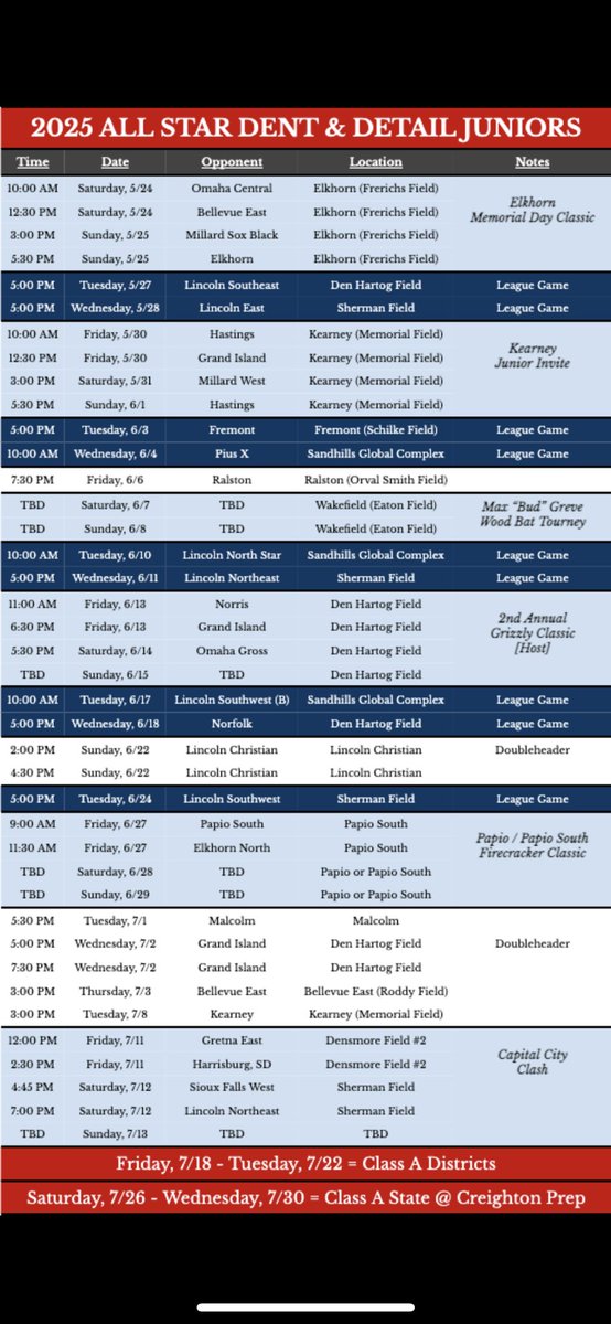 🔥The 2025 Allstar Dent &amp; Detail Juniors summer schedule is here!🔥

Join our Gamechanger to follow along with the season! 
📶 web.gc.com/teams/4jv6bTwk…