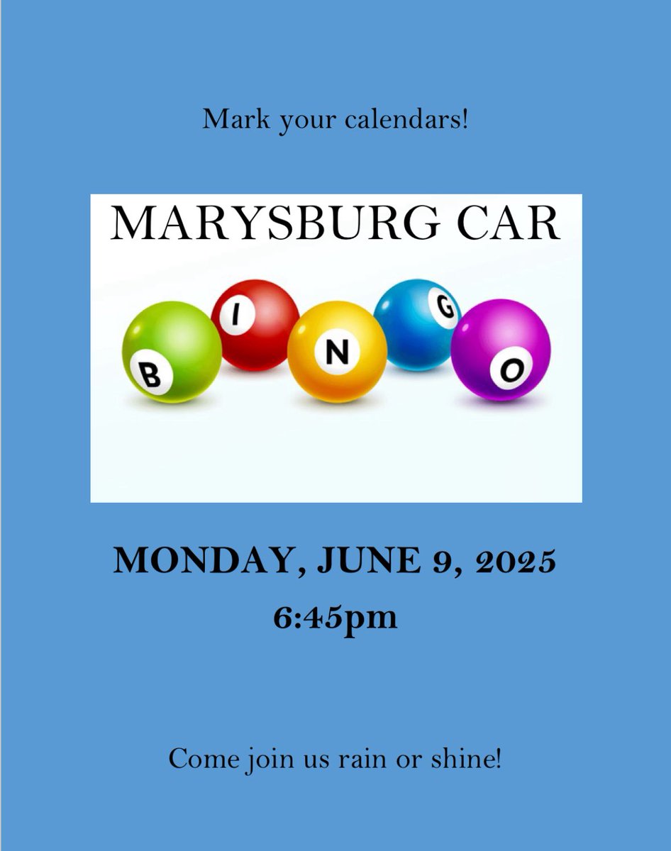 Please join us for our annual car bingo on June 9th!