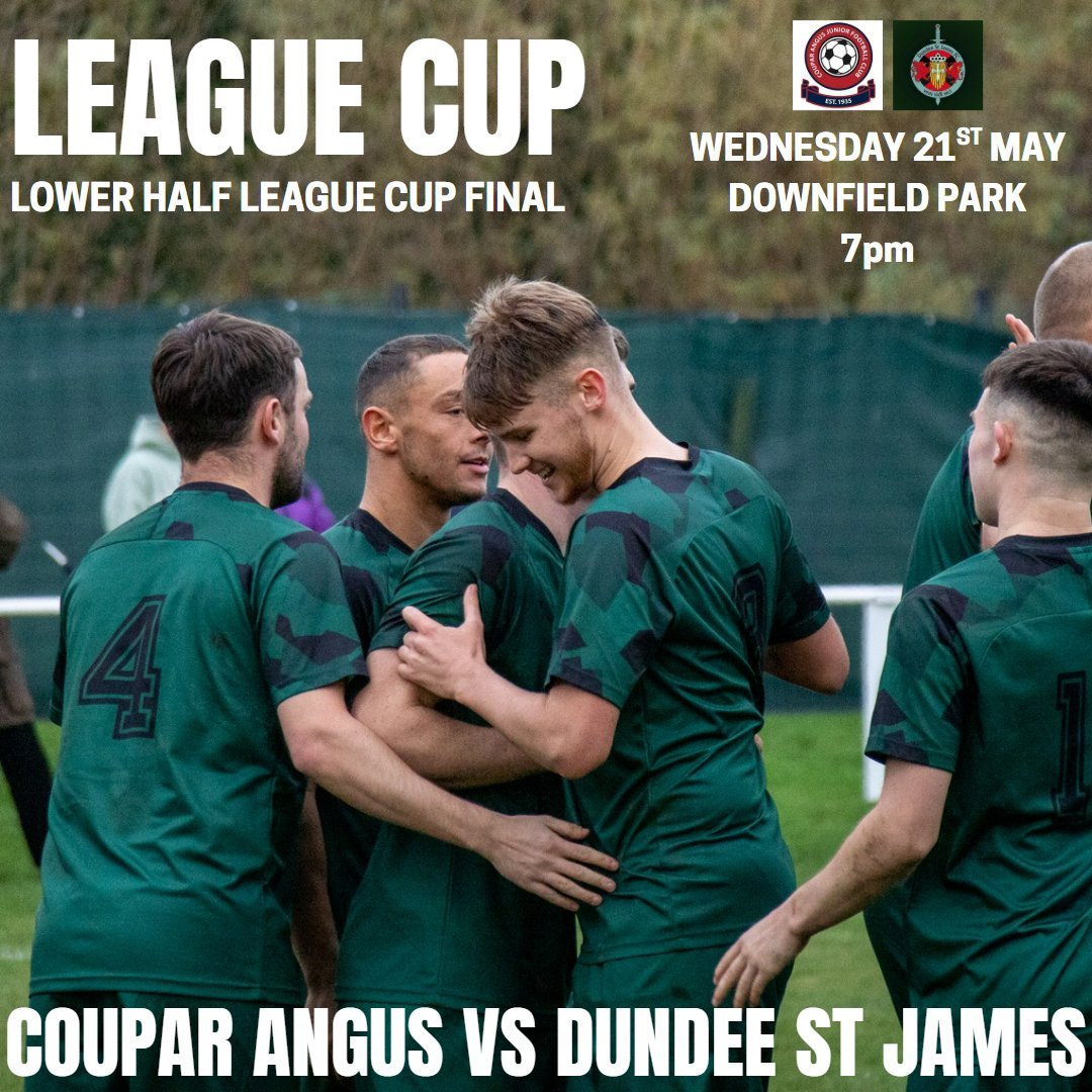 LEAGUE CUP FINAL

🔴 Coupar Angus 🆚️ Dundee St James 🟢
🏆 Lower Half League Cup
🗓 Wednesday 21/05/25
🏟 Downfield Park
⏰️ Kick-off - 7pm

Coupar Angus will take on Dundee St James in the final of the Lower Half League Cup on Wednesday 21st at Downfield Park.
