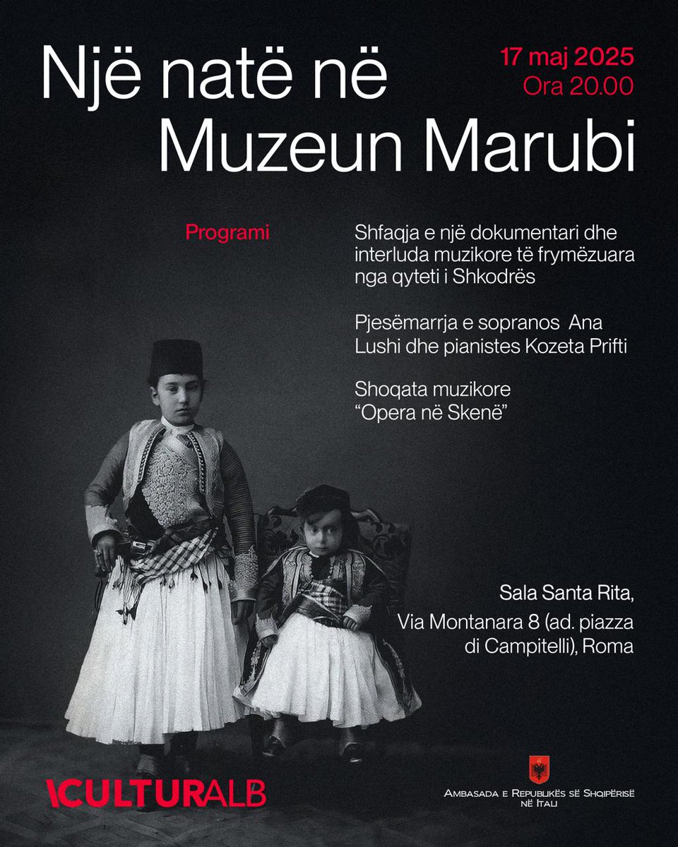 AlEmbassyItaly's tweet photo. Stasera, la Notte dei Musei di Roma vedrà protagonista anche il Museo Marubi di #Scutari, in #Albania.
Venite a visitarlo, ascoltarlo e sentirne il profumo!
#MuzeuMarubi
#lanottedeimusei https://t.co/GV7iarCGsu