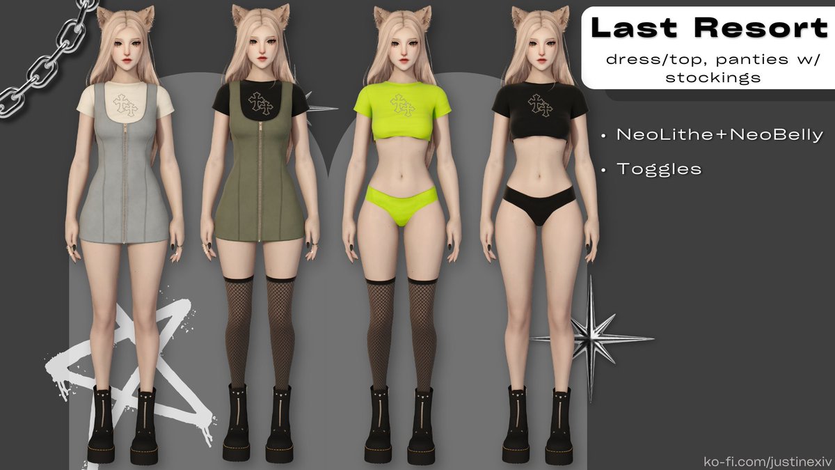New outfit 🖤
Dress with t-shirt or t-shirt only, panties with toggleable stocking! 
For Neolithe + Neobelly
★Public release: 17.july.2025
#jmods
