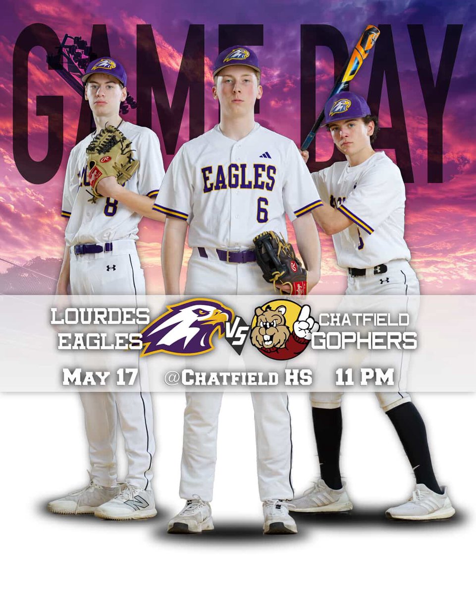 <a href="/LourdesBasebal1/">Rochester Lourdes Baseball</a> take on the Chatfield Gophers for their last regular season game at 11 am. Come cheer your Eagles on! 
#BaseballDayMN25