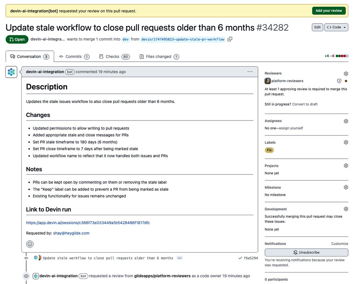 We just started experimenting with <a href="/DevinAI/">Devin</a> internally in <a href="/glideapps/">Glide</a> engineering after <a href="/rwdaigle/">Ryan Daigle</a> put us onto it.

The solutions it produces are legit so far, and iterating in realtime in a Slack thread is so good. We've just crossed into the next generation of chatops. 🔥