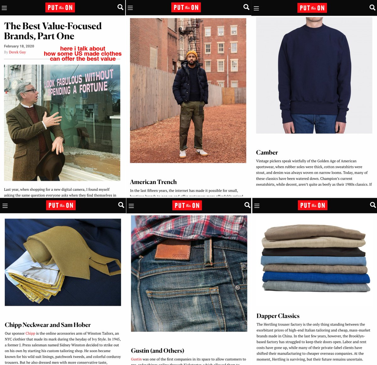 dieworkwear's tweet photo. I'm sincere in my offer to help MAGA brands reshore (for a fee). But I want to say that I'm not just some guy on Twitter. I'm a menswear writer. I've been telling people to buy US-made clothes for 15 years. Here's a sample from just one outlet, but I can show others. https://t.co/anrg4nbDMr