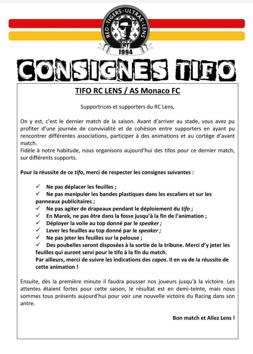 Le cortège est en cours. Mais les animations se déroulent également au stade. 
Il est important de rentrer tôt dans les tribunes Marek et Xercès.
Tifos garantis sans fuites ! #RCLASM