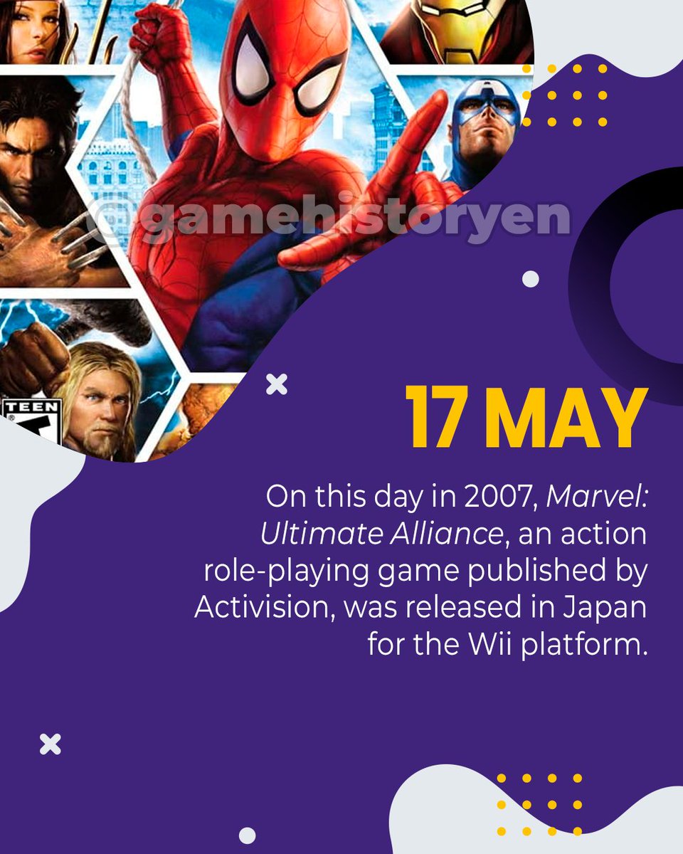 gamehistoryEn's tweet photo. Today in Gaming!🎮
Follow us for daily notes from gaming history!
#OnThisDay #MarvelUltimateAlliance #GamingHistory #MarvelUniverse #SuperheroGames #WiiGames #PS3Games #RetroGaming #OldSchoolGaming #TodayInGaming #ThrowbackGaming #ClassicGames #GameHistory #VideoGameHistory https://t.co/MZd5R5hVSQ
