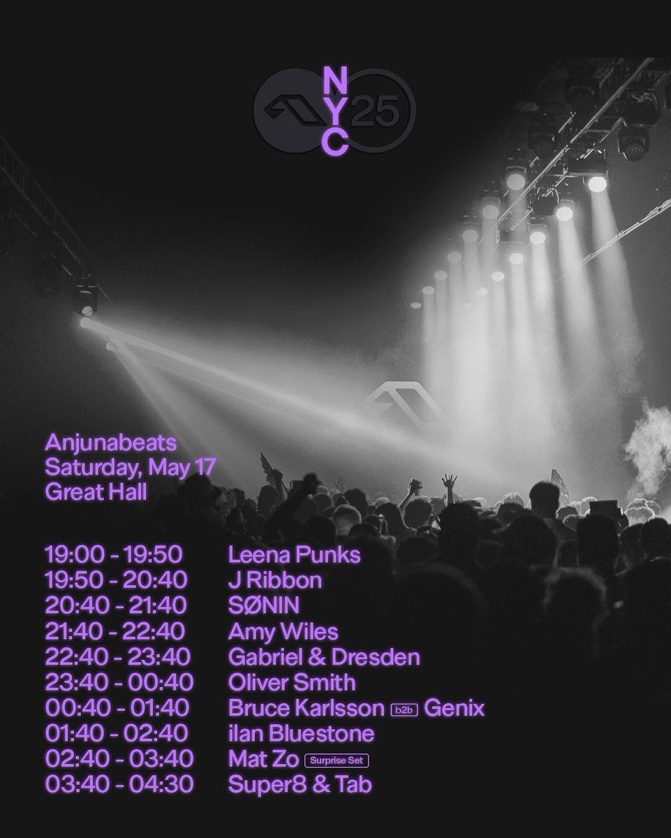 Avant Gardner (@avantgbk) on Twitter photo Tonight, <a href="/Anjunabeats/">Anjunabeats</a> heads to The Great Hall for ANJUNA25’s NYC takeover with a lineup of Anjuna all-stars ✨
Doors open at 7pm, tickets → link.dice.fm/Id30e72d5dfa Tonight, <a href="/Anjunabeats/">Anjunabeats</a> heads to The Great Hall for ANJUNA25’s NYC takeover with a lineup of Anjuna all-stars ✨
Doors open at 7pm, tickets → link.dice.fm/Id30e72d5dfa